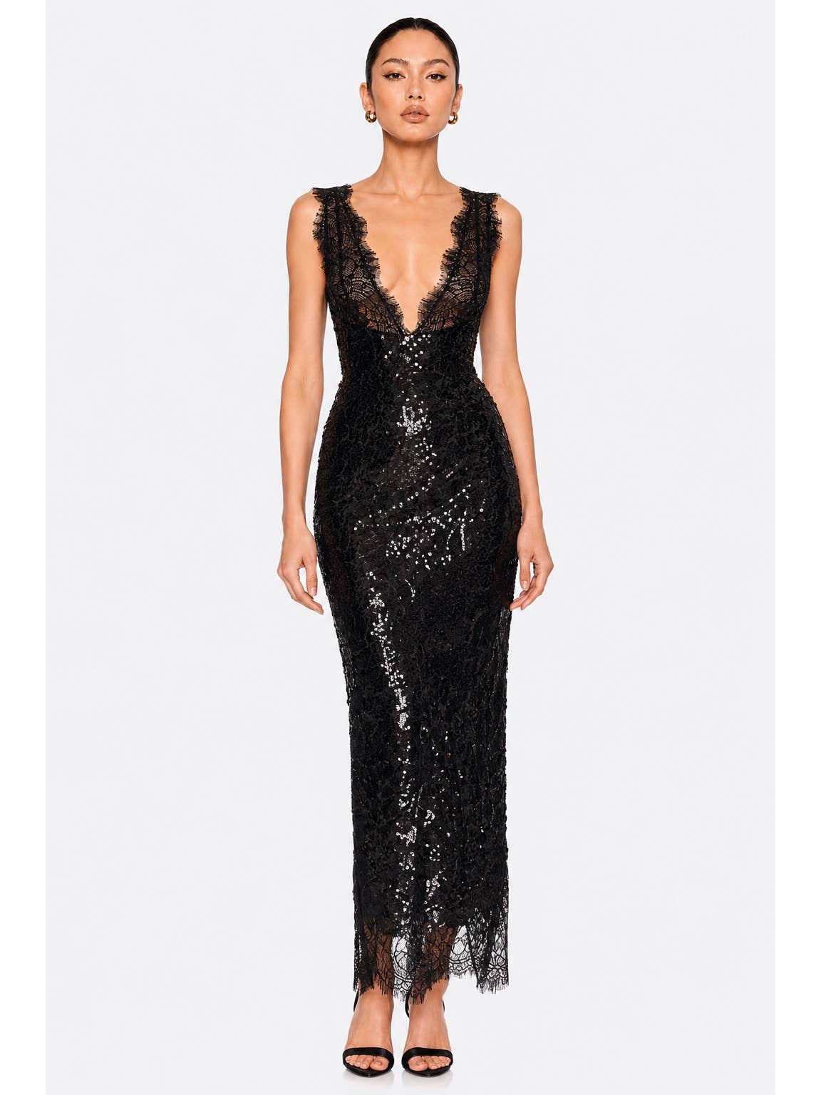 Robe midi en dentelle minuit - OkikiParis