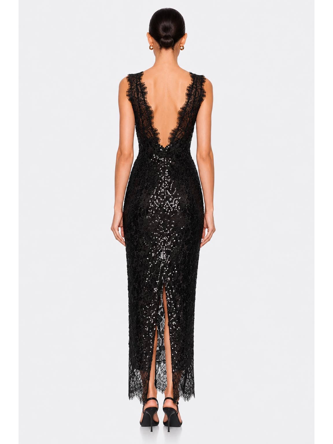 Robe midi en dentelle minuit - OkikiParis