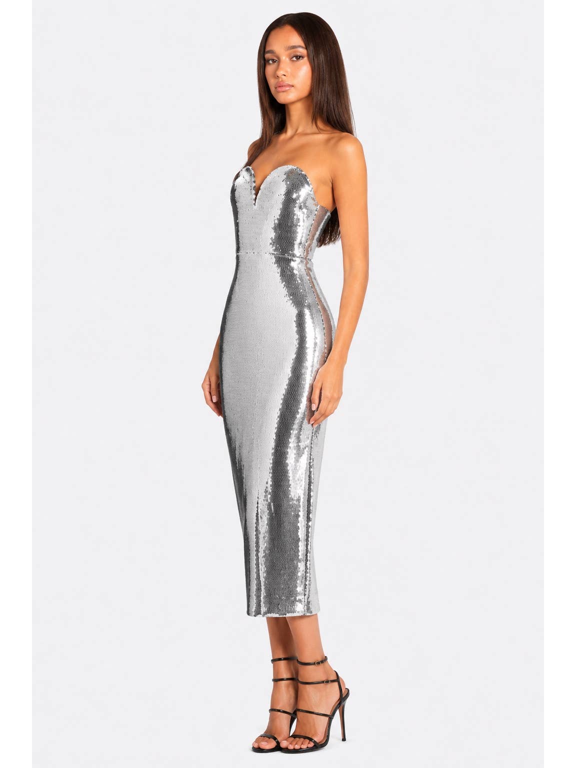 Robe midi à sequins argentés - OkikiParis