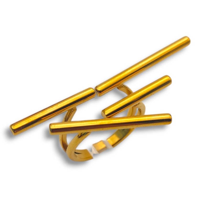 Straight Talk – Bague en acier inoxydable dorée - OkikiParis