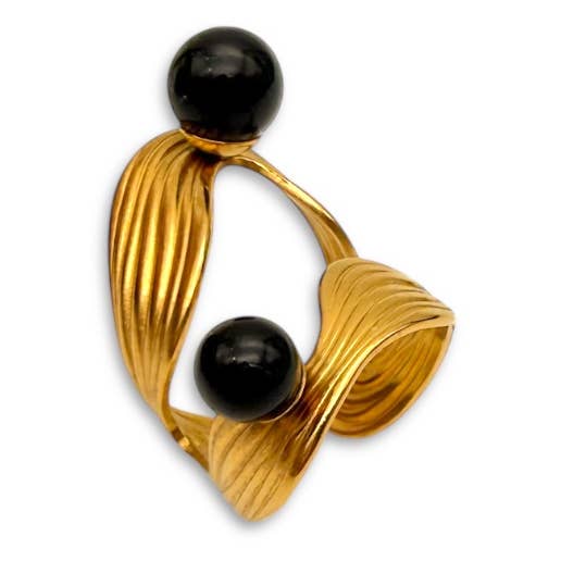Bague Vortex – Bague manchette dorée avec pierre noire - OkikiParis