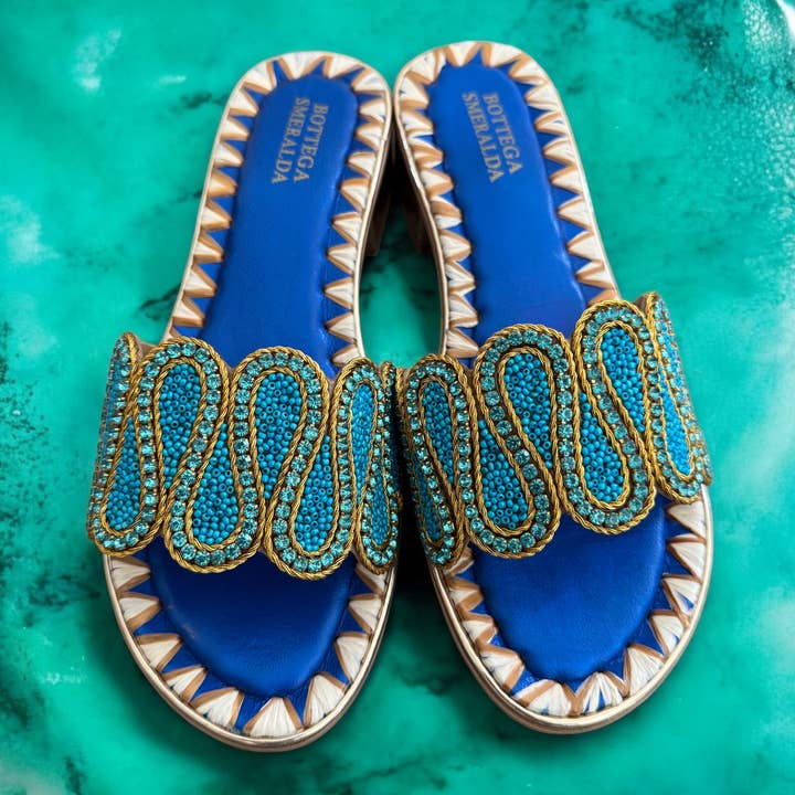 SANDALE ONDES BRIDE BLEU-TURQUOISE-OR - OkikiParis