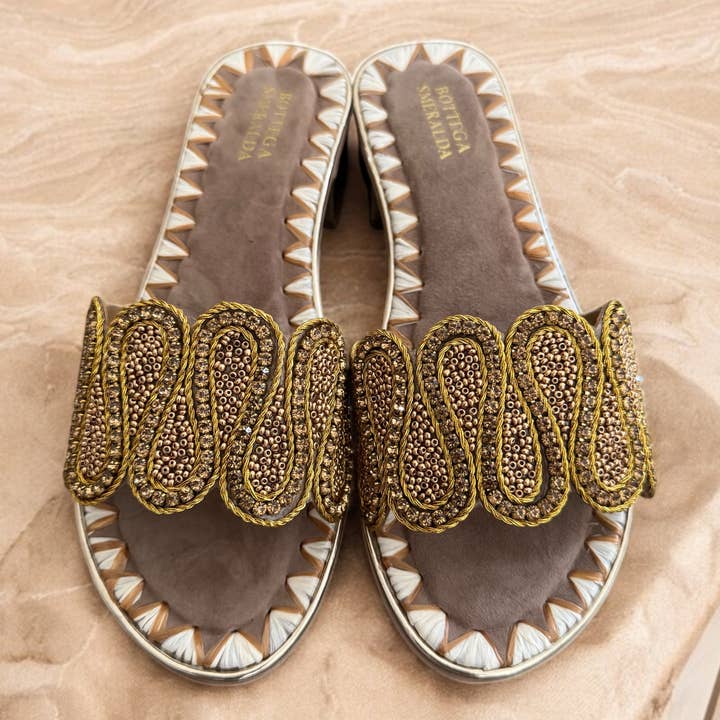 SANDALE ONDES BRIDE BEIGE-DORÉ - OkikiParis