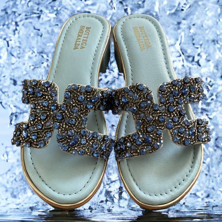 SANDALE H CRYSTAL bleu ciel - OkikiParis