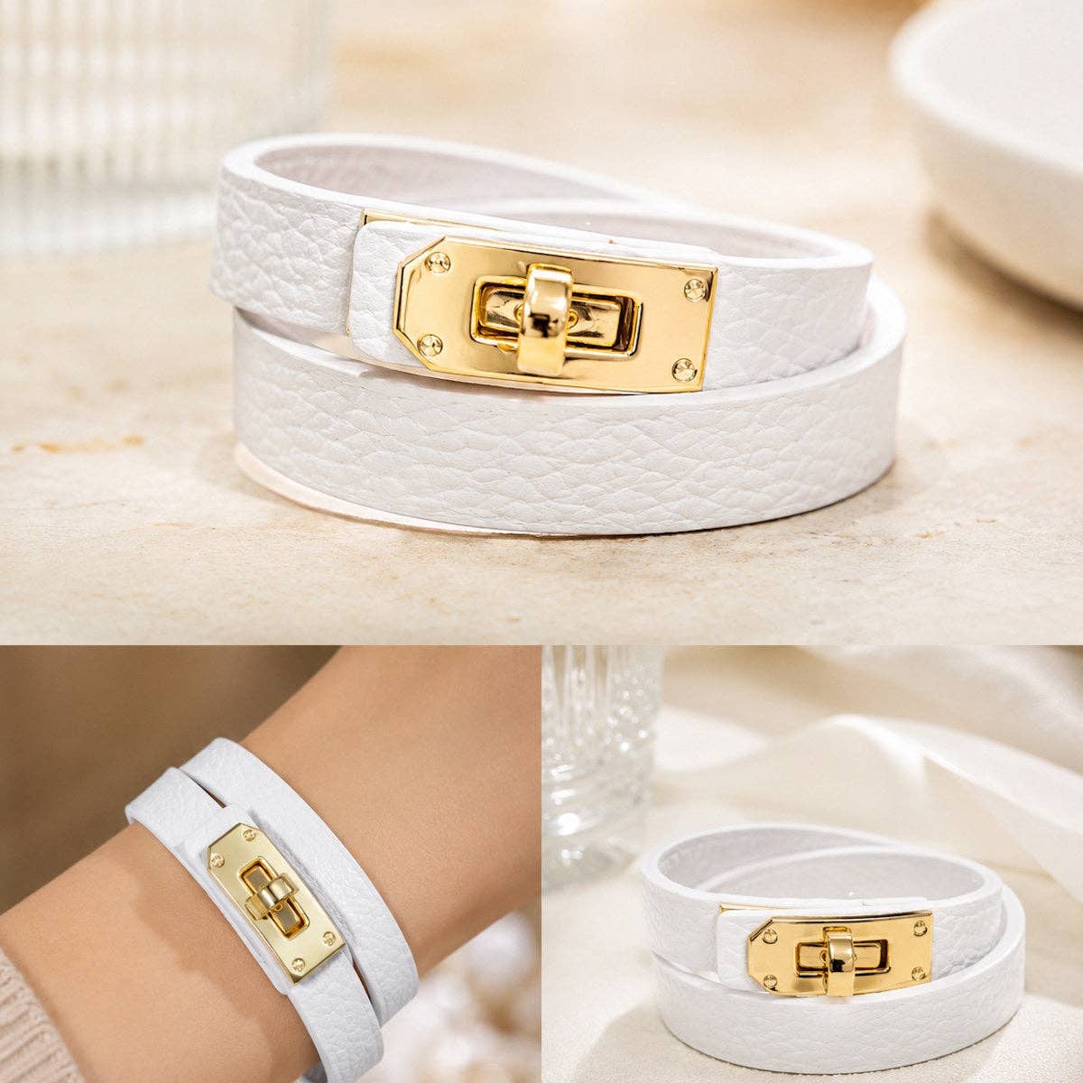Bracelet double tour torsadé en cuir véritable pour un style élégant et durable