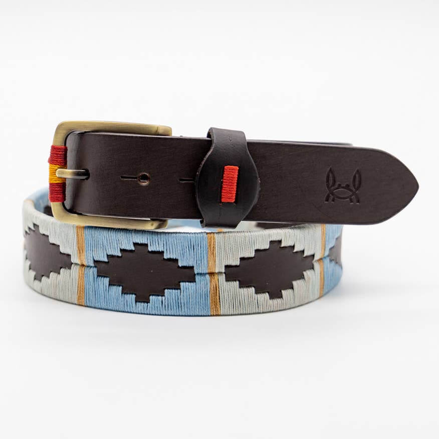 Ceinture homme en cuir argentin céleste
