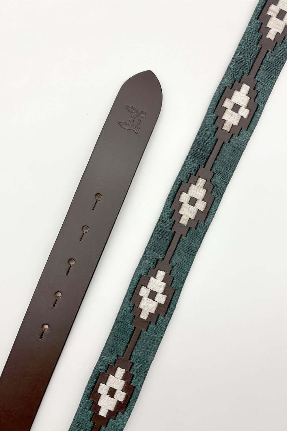 Ceinture en cuir vert bouteille et blanc pour homme