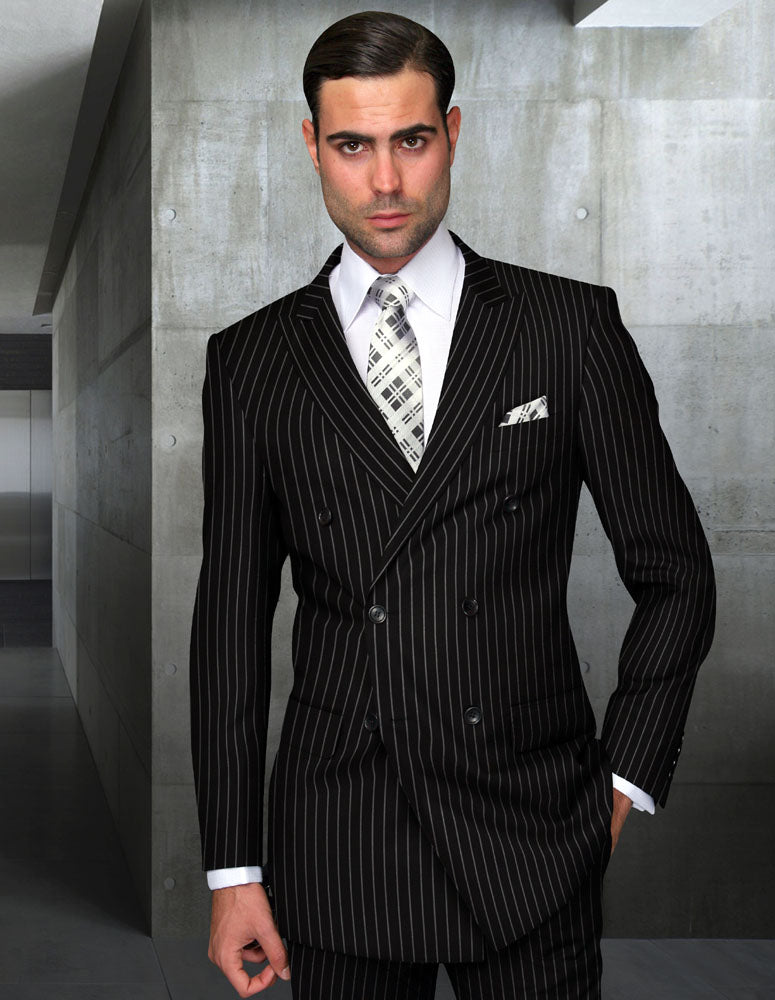 Costume homme croisé 2 pièces à fines rayures Super 180