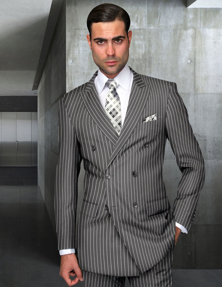 Costume homme croisé 2 pièces à fines rayures Super 180