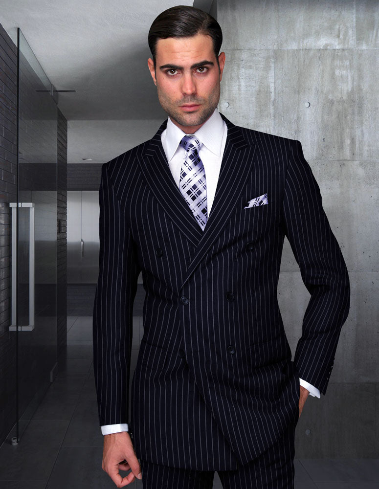 Costume homme croisé 2 pièces à fines rayures Super 180