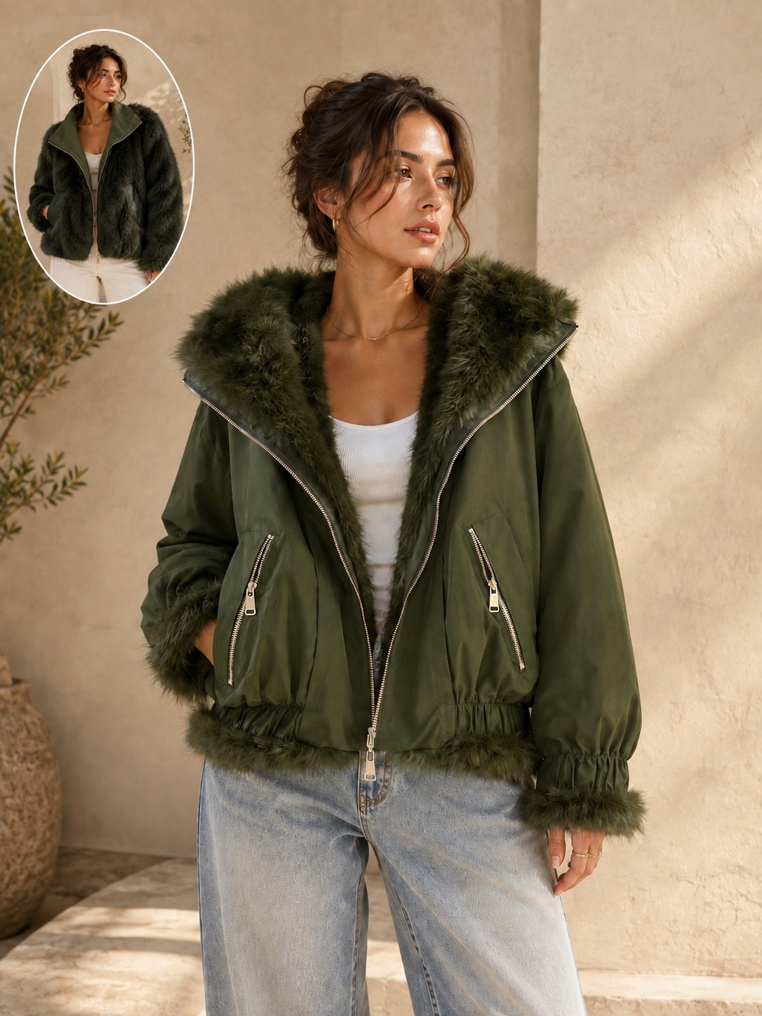 Veste Réversible Femme – Parka & Fausse Fourrure Luxe