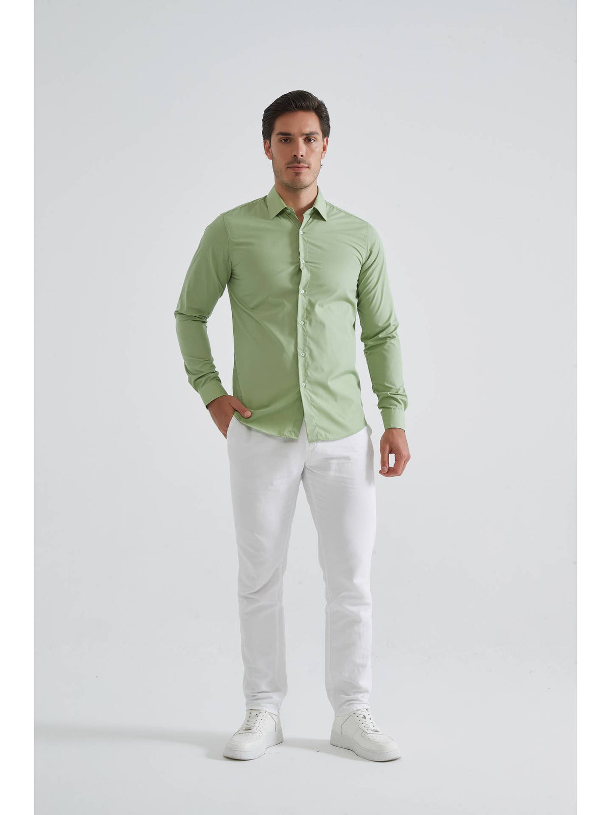 Chemise Verte Slim Fit – Col Français | YVES ENZO PARIS