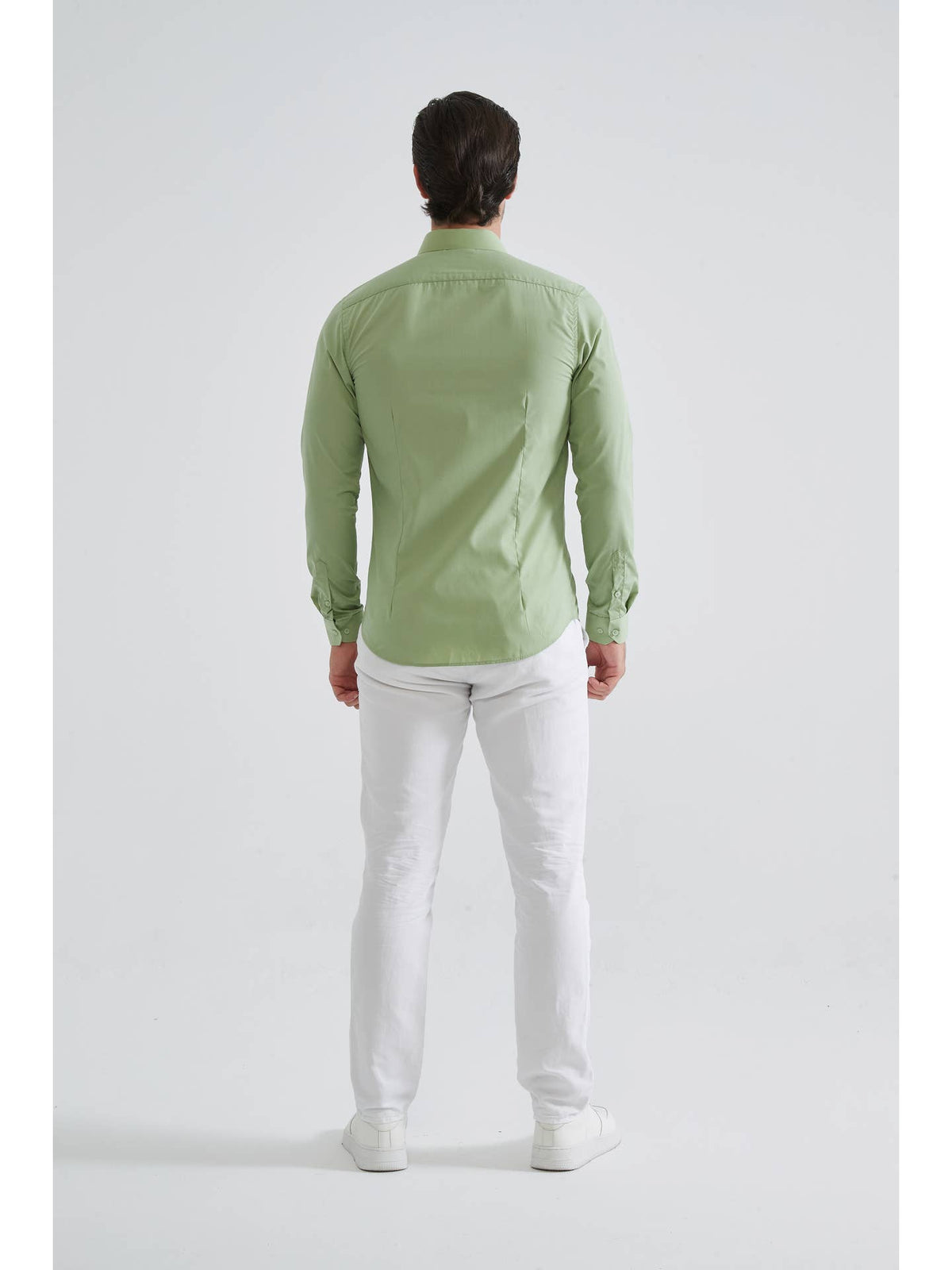 Chemise Verte Slim Fit – Col Français | YVES ENZO PARIS