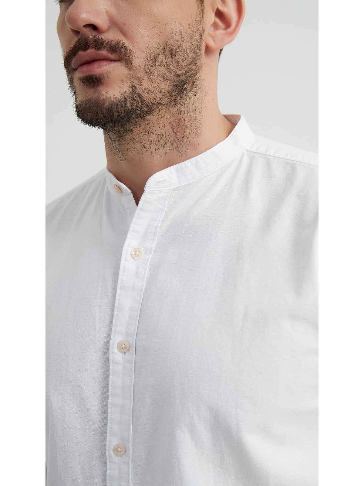 Chemise Oxford Blanc Coupe Ajustée Col Mao | Collection Mathieu – OkikiParis