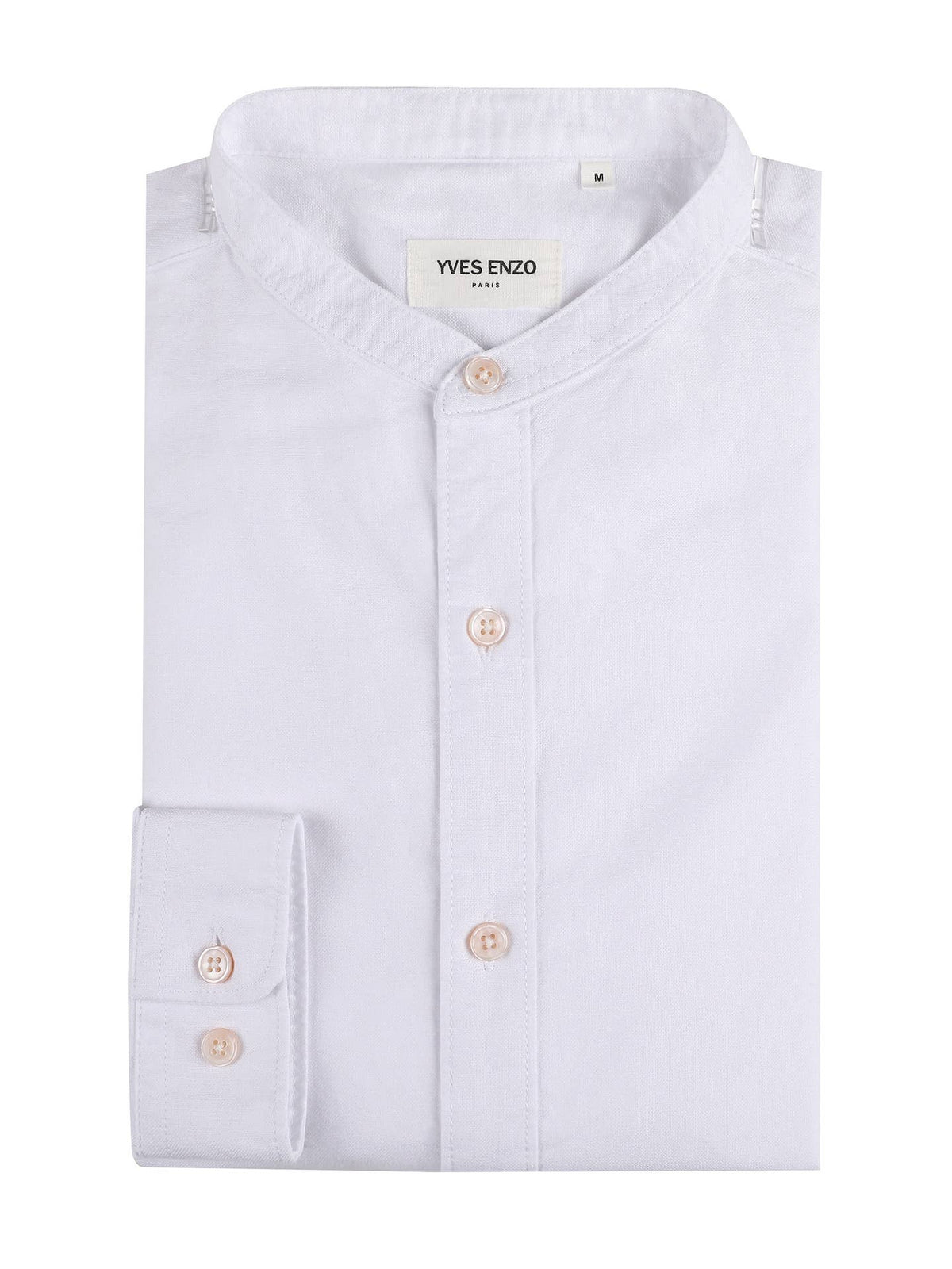 Chemise Oxford Blanc Coupe Ajustée Col Mao | Collection Mathieu – OkikiParis