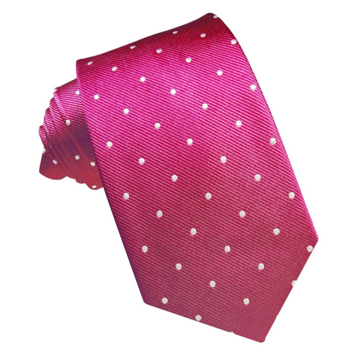 Cravate en Soie Naturelle Fuchsia à Pois Blancs