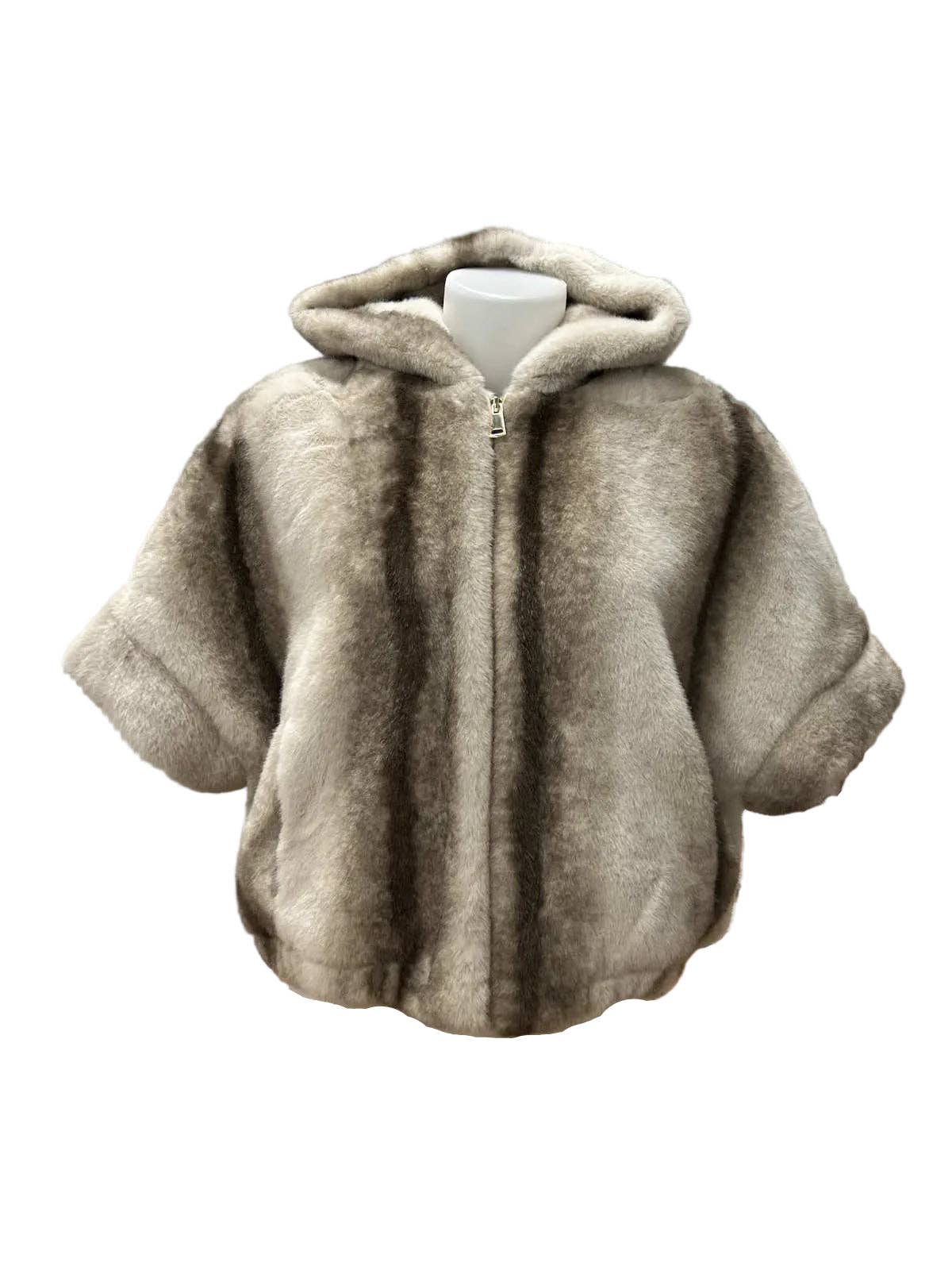 Veste Bomber à Capuche en Fausse Fourrure Rayée | Celine & Clara – Automne/Hiver