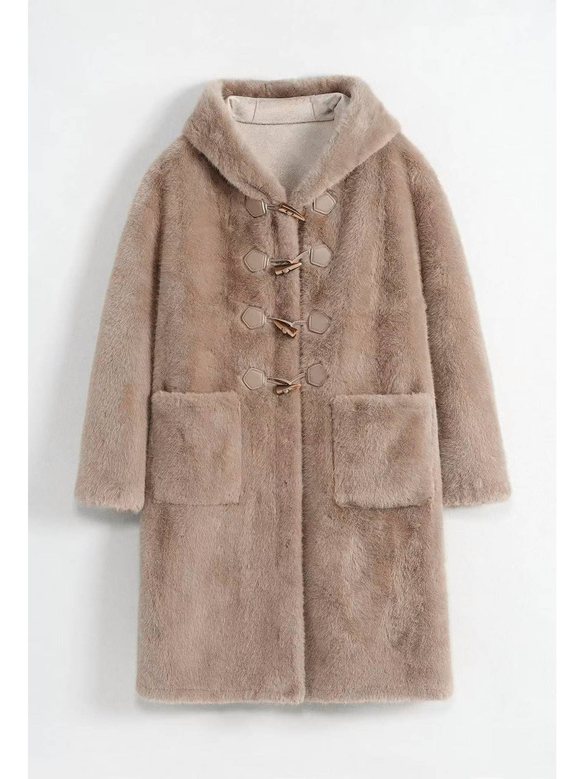 Manteau Mi-Long à Capuche en Fausse Fourrure | Boutons Bascule – OkikiParis
