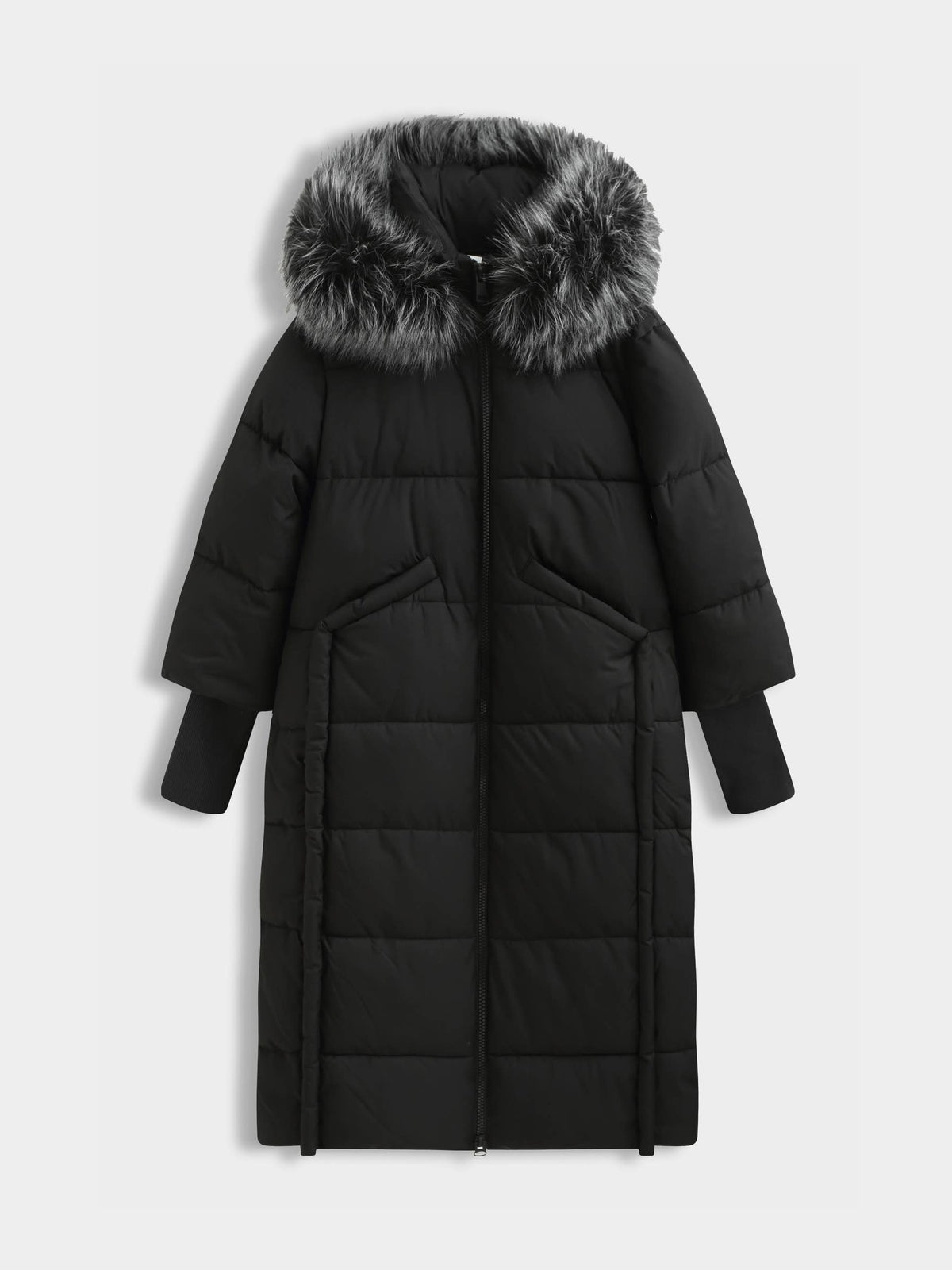Doudoune Longue Matelassée à Capuche Bordure Fausse Fourrure | Double Zip – OkikiParis