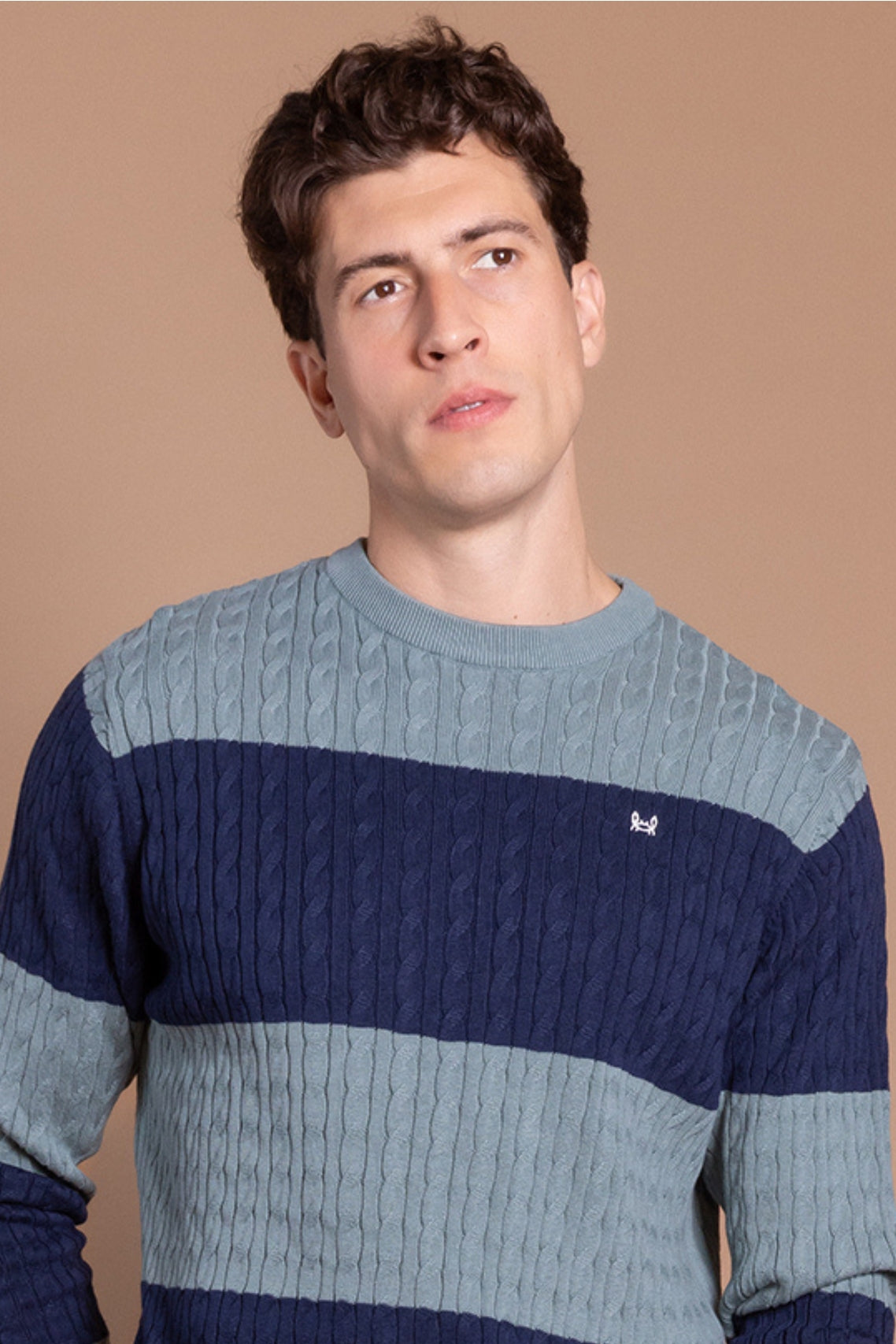 Pull torsadé à rayures vert marine