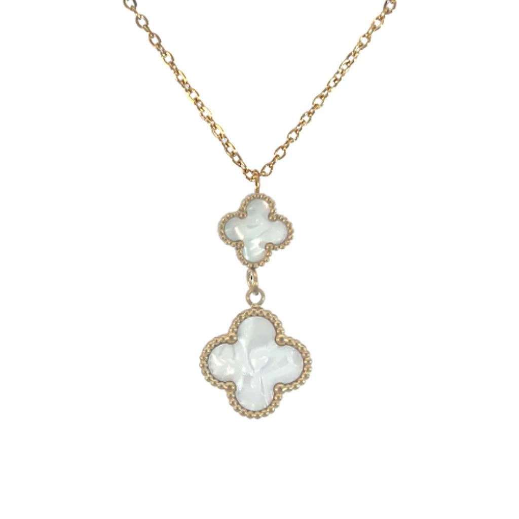 Collier double pendentif trèfle à quatre feuilles, doré 18 carats