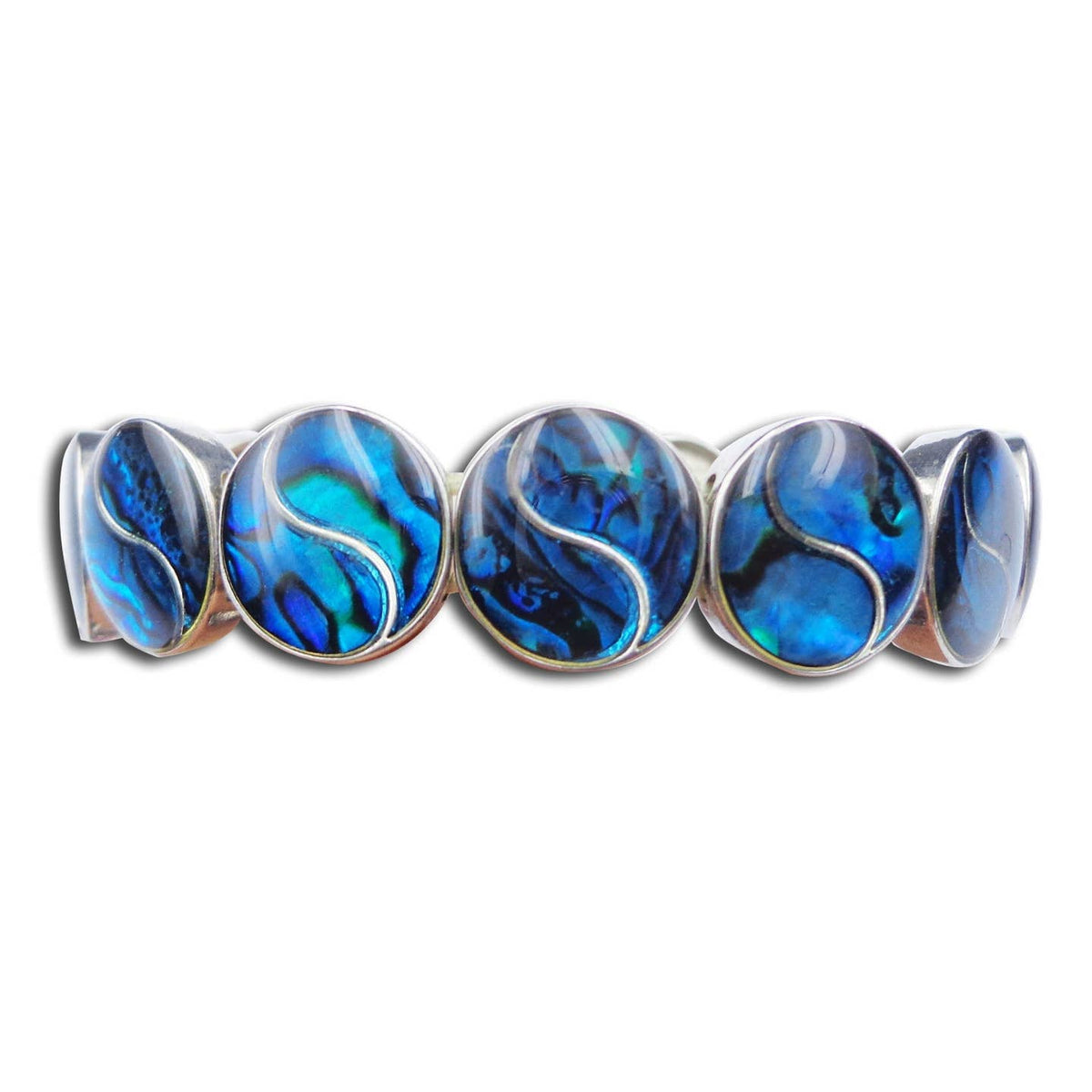 Bracelet extensible Yin-Yang en nacre de paua, plaqué rhodium