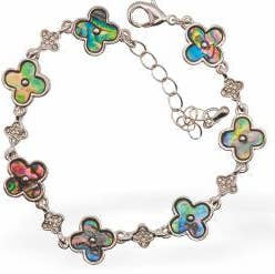 Bracelet Trèfle Délicat en Nacre Paua, Plaqué Rhodium