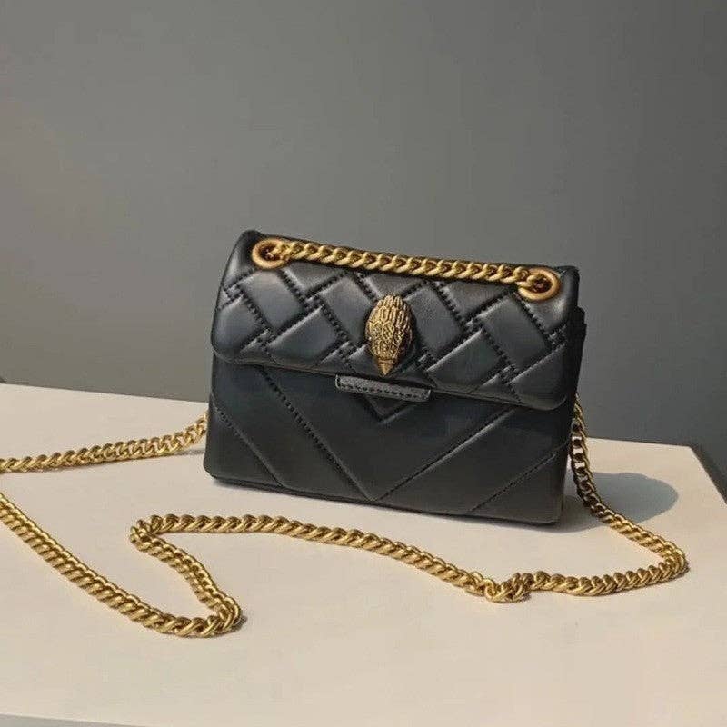 Sac à main d'épaule polyvalent et à la mode noir avec chaîne dorée et fermoir