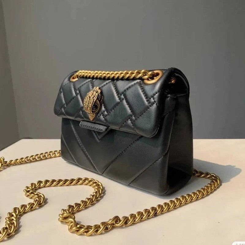 Sac à main d'épaule polyvalent et à la mode noir avec chaîne dorée et fermoir
