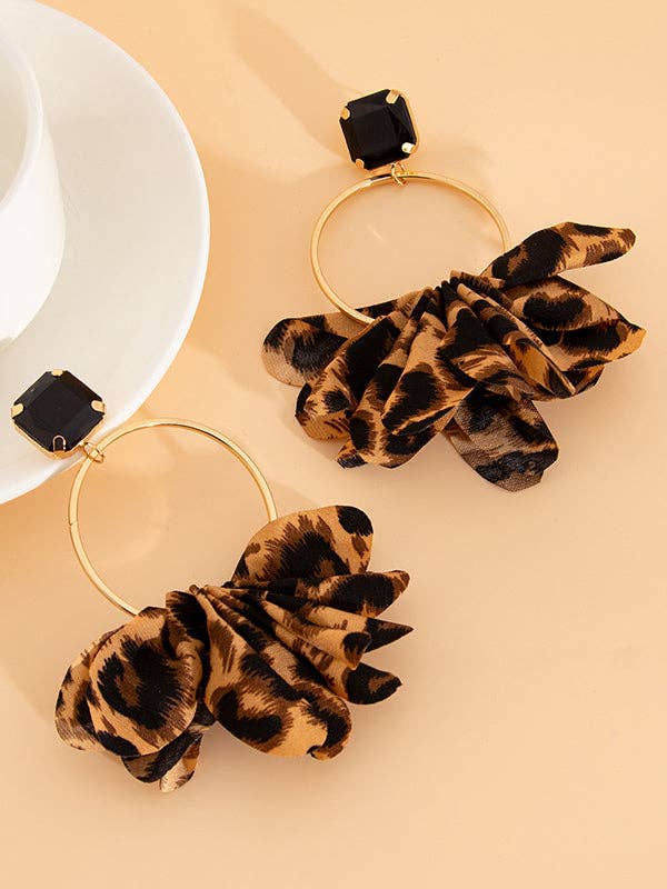 Boucles d'oreilles pendantes fleur tridimensionnelle léopard géométrique