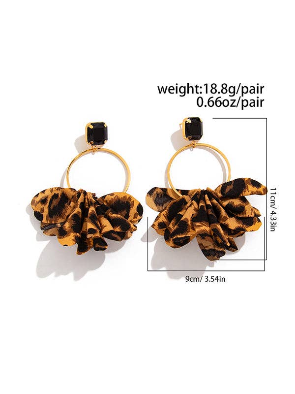 Boucles d'oreilles pendantes fleur tridimensionnelle léopard géométrique