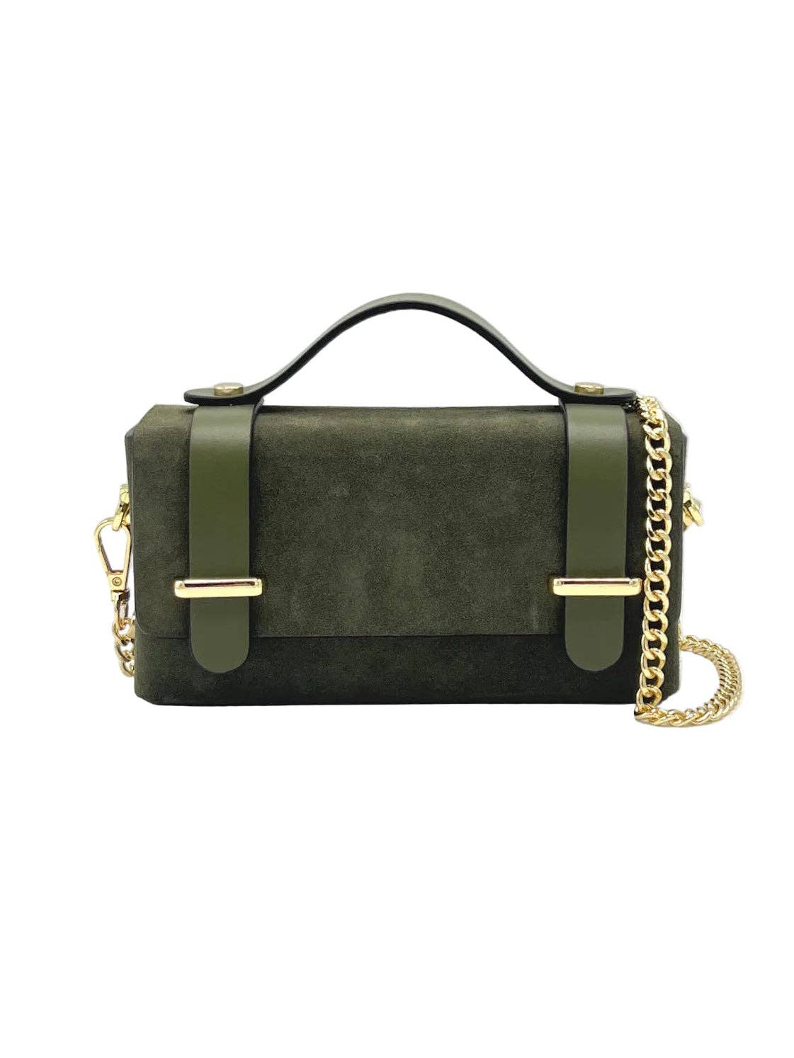 Mini pochette en cuir suédé avec chaîne, Fabriqué en Italie, art. 112629: Chameau