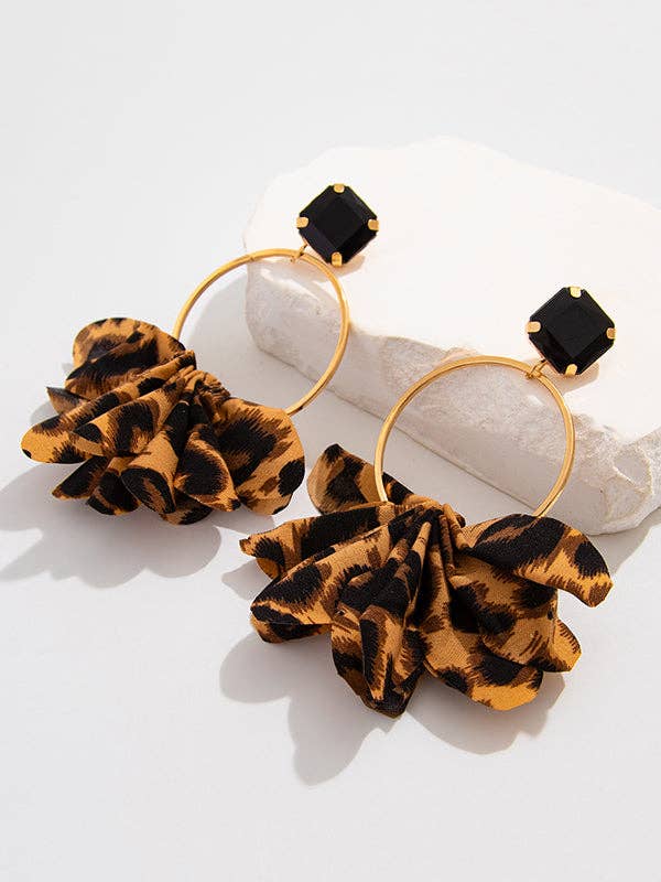Boucles d'oreilles pendantes fleur tridimensionnelle léopard géométrique